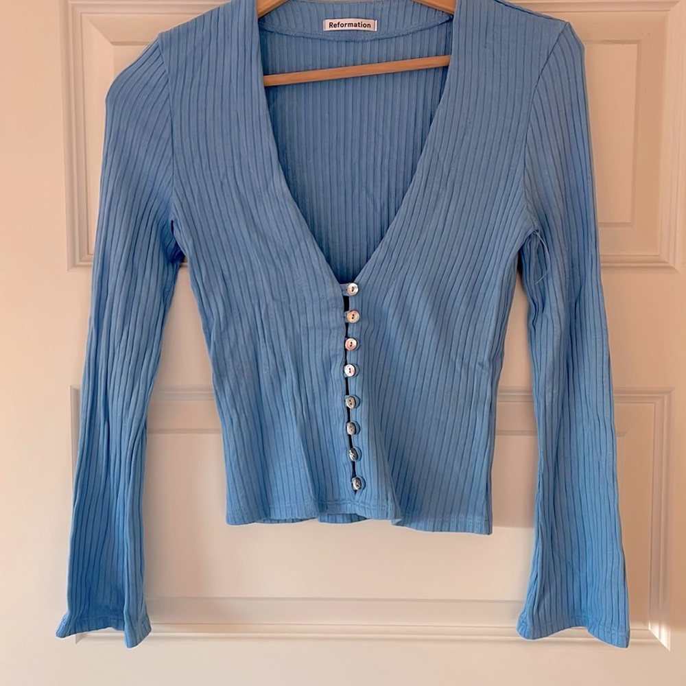 Reformation blue v neck top